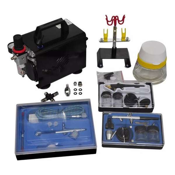 vidaXL - 140286 Compressor - Airbrush set met 3 spuitpistolen vidaXL - 140286 Compressor - Airbrush set met 3 spuitpistolen