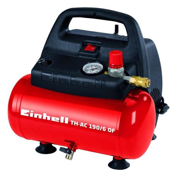 Einhell TH-AC 190/6 OF Compressor - 1100 W - 6 L - Max. werkdruk: 8 bar - Olievrij Einhell TH-AC 190/6 OF Compressor - 1100 W - 6 L - Max. werkdruk: 8 bar - Olievrij