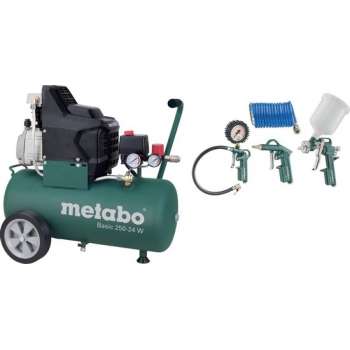 Metabo Basic 250-24 W Compressor + LPZ 4 toebehorenset - 1500W - 8 bar - 24L - 95 l/min