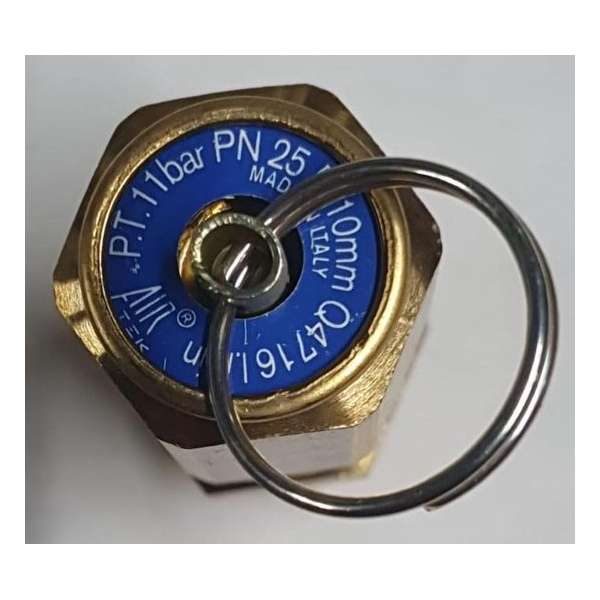 Compressor veiligheidsventiel 11 bar 3/8" aansluiting met ringblokkering Compressor veiligheidsventiel 11 bar 3/8" aansluiting met ringblokkering