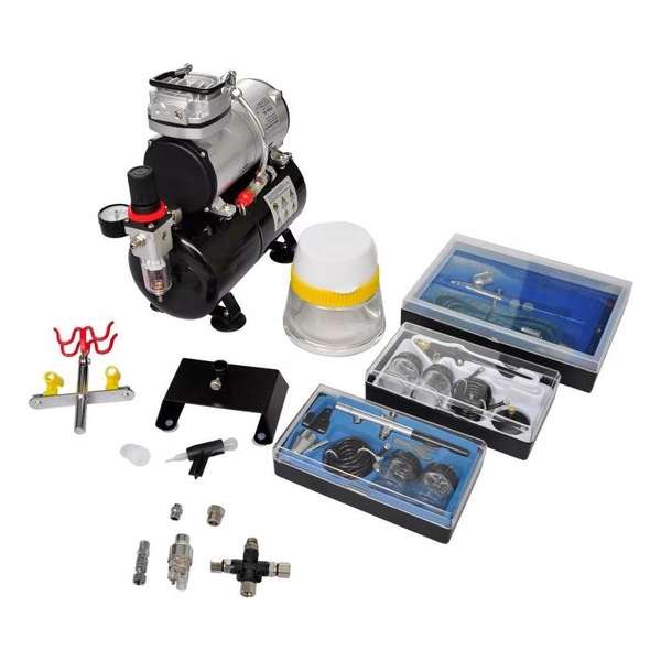 Airbrush Compressorset met 3 pistolen