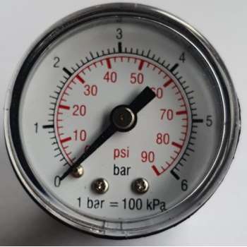 K&W Manometer 40 mm diameter 0-6 bar met 1/8"  achter aansluiting geschikt voor luchtdruk