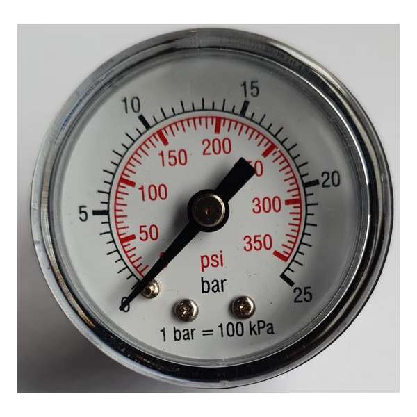K&W Manometer 40 mm diameter 0-25 bar met 1/8" achter aansluiting geschikt voor luchtdruk K&W Manometer 40 mm diameter 0-25 bar met 1/8" achter aansluiting geschikt voor luchtdruk