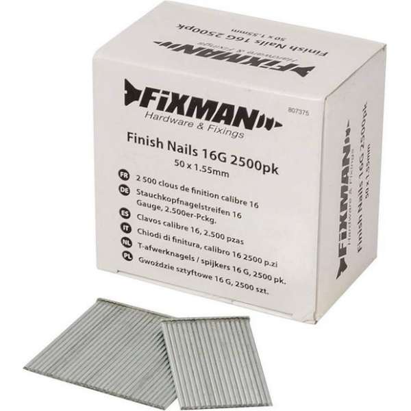 Fixman T-Afwerknagels / Spijkers 16 G, 2500 stuks 50 x 1,55 mm. Fixman T-Afwerknagels / Spijkers 16 G, 2500 stuks 50 x 1,55 mm.