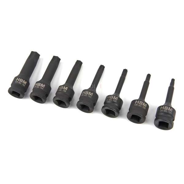 HBM 7 Delige Lange Torx Krachtdoppenset met 3/8 HBM 7 Delige Lange Torx Krachtdoppenset met 3/8