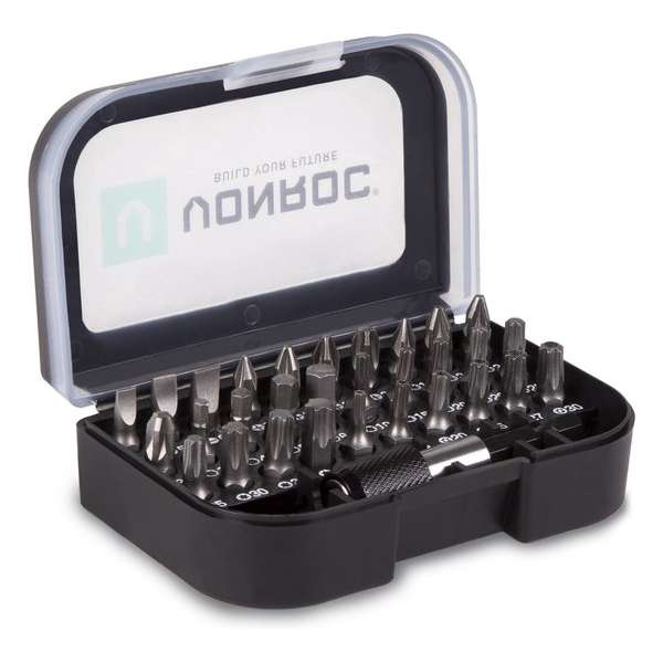 VONROC Universele bitset – 31 delig – Incl. bithouder, opbergdoos & riemclip VONROC Universele bitset – 31 delig – Incl. bithouder, opbergdoos & riemclip