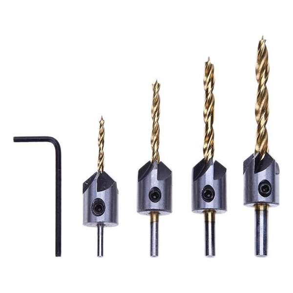DW4Trading® Houtboren verzinkboren opsteek set 5 delig 3, 4, 5, 6 mm DW4Trading® Houtboren verzinkboren opsteek set 5 delig 3, 4, 5, 6 mm