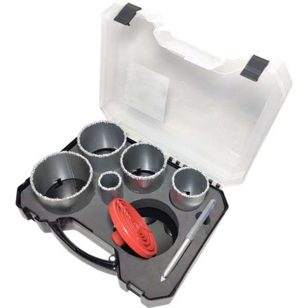 7 delig Steen tegel Gatenzaag komboren boor Hole Saw set in box 33, 53, 67, 73 en 83mm. 7 delig Steen tegel Gatenzaag komboren boor Hole Saw set in box 33, 53, 67, 73 en 83mm.