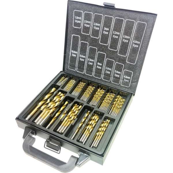 101 Delige metaal boren set titanium coated in metalen koffer 1,5 t/m 10mm 101 Delige metaal boren set titanium coated in metalen koffer 1,5 t/m 10mm