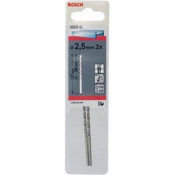 Bosch Metaalboor HSS-G diameter 2.5mm blister van 2 boren Bosch Metaalboor HSS-G diameter 2.5mm blister van 2 boren