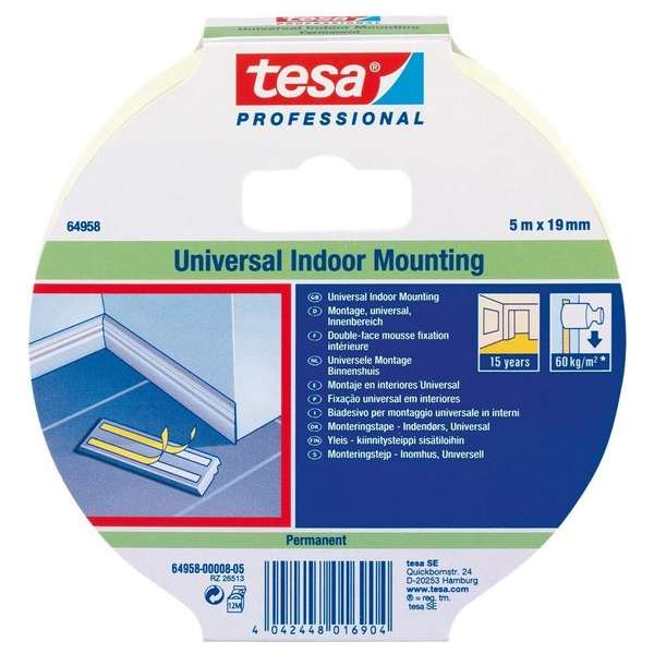 tesa UNIVERSAL INDOOR 64958-00008-05 Dubbelzijdige montagetape tesa Professional Wit (l x b) 5 m x 19 mm 1 stuk(s) tesa UNIVERSAL INDOOR 64958-00008-05 Dubbelzijdige montagetape tesa Professional Wit (l x b) 5 m x 19 mm 1 stuk(s)