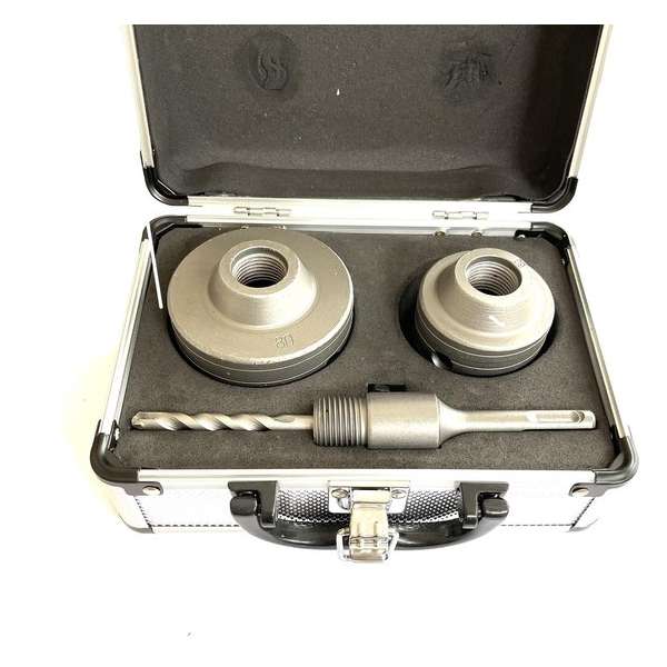Dozenboorset 60mm, 80mm + SDS-Plus 110mm - 3-delig - Kroonboor - Doosboor set - Boren - Gatenboor - Gatenzaag - Steen Dozenboorset 60mm, 80mm + SDS-Plus 110mm - 3-delig - Kroonboor - Doosboor set - Boren - Gatenboor - Gatenzaag - Steen