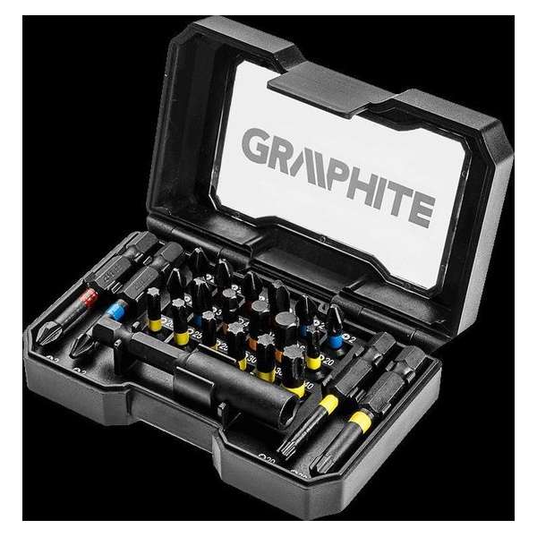 GRAPHITE Slag Bitset - IMPACT Bits - 23-Delig - Sterke Click Box - Slag Machines - Schroefbits - Boor Bits - Top Kwaliteit GRAPHITE Slag Bitset - IMPACT Bits - 23-Delig - Sterke Click Box - Slag Machines - Schroefbits - Boor Bits - Top Kwaliteit