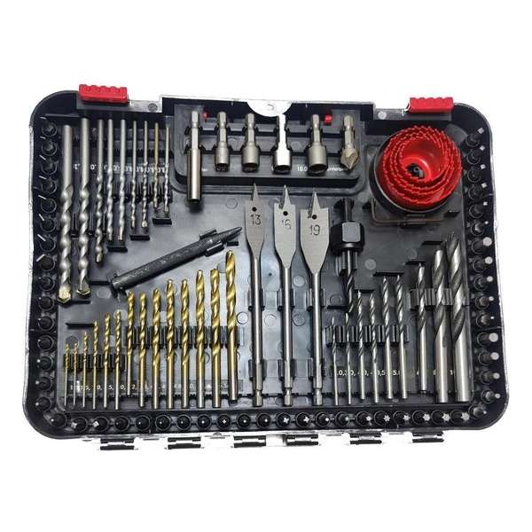 Boor, bit, gatenzaag set 100 delig metaal hout steen boren speedboor