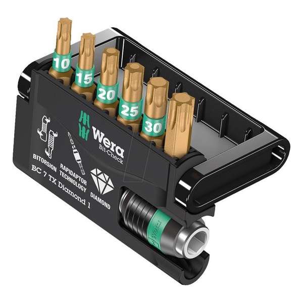 Wera 5057415001 7-delige Bit-Check 7 Diamond Bitset - Torx Wera 5057415001 7-delige Bit-Check 7 Diamond Bitset - Torx