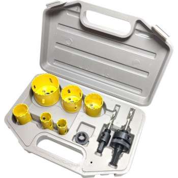 Geel HSS 9 delige Gatenzaag Hole Saw set gereedschap box 19, 22, 29, 38, 44 en 57 mm Bimetalen carbon steel