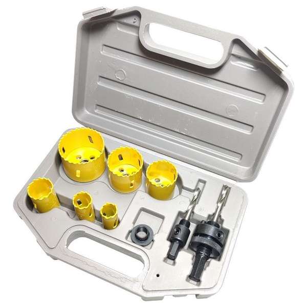 Geel HSS 9 delige Gatenzaag Hole Saw set gereedschap box 19, 22, 29, 38, 44 en 57 mm Bimetalen carbon steel