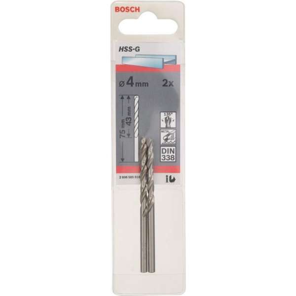 Bosch - Metaalboren HSS-G, Standard 4 x 43 x 75 mm Bosch - Metaalboren HSS-G, Standard 4 x 43 x 75 mm