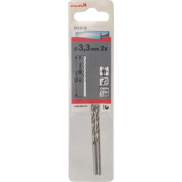 Bosch - Metaalboren HSS-G, Standard 3,3 x 36 x 65 mm Bosch - Metaalboren HSS-G, Standard 3,3 x 36 x 65 mm