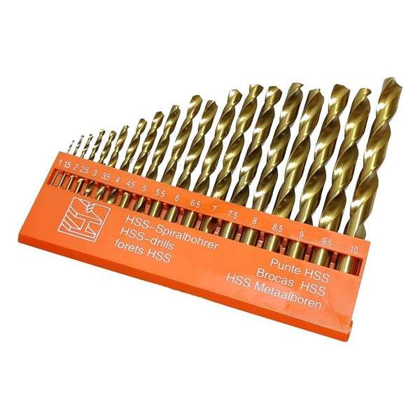 HSS Titanium Metaalboren spiraalboor set 19 delig maat 1 t/m 10mm metaal boor HSS Titanium Metaalboren spiraalboor set 19 delig maat 1 t/m 10mm metaal boor