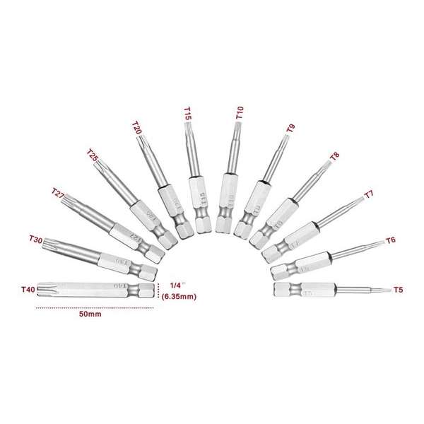 Torx set sechskant bit lang 12-delig Torx set sechskant bit lang 12-delig