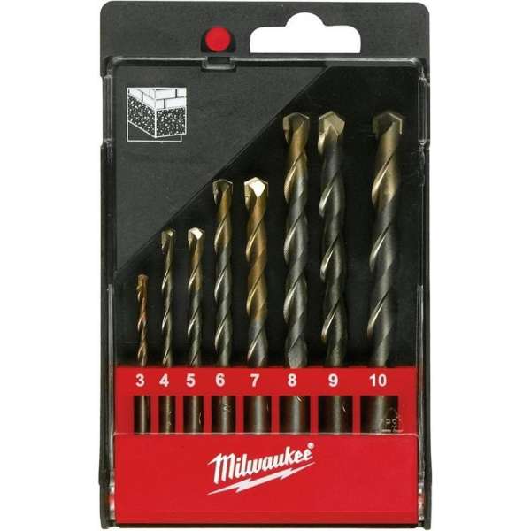 Milwaukee 4932352334 8 Delige betonborenset in kunststof cassette - 3-10mm Milwaukee 4932352334 8 Delige betonborenset in kunststof cassette - 3-10mm