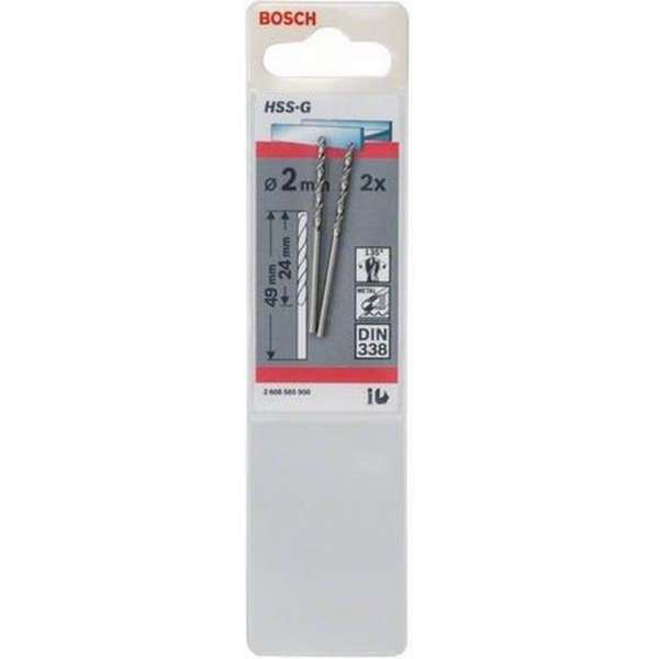 Bosch Metaalboor HSS-G diameter 2mm blister van 2 boren Bosch Metaalboor HSS-G diameter 2mm blister van 2 boren