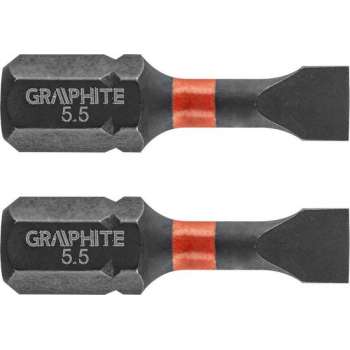 GRAPHITE Bit IMPACT SL 5.5 x 25 mm, S2 Staal Full Fit Kop, 2 stuks
