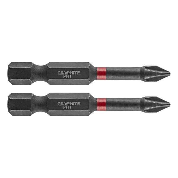 GRAPHITE Bit IMPACT PH 1 x 50 mm, S2 Staal Full Fit Kop, 2 stuks GRAPHITE Bit IMPACT PH 1 x 50 mm, S2 Staal Full Fit Kop, 2 stuks