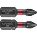 GRAPHITE Bit IMPACT PH 1 x 25 mm, S2 Staal Full Fit Kop, 2 stuks