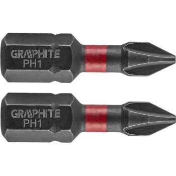 GRAPHITE Bit IMPACT PH 1 x 25 mm, S2 Staal Full Fit Kop, 2 stuks