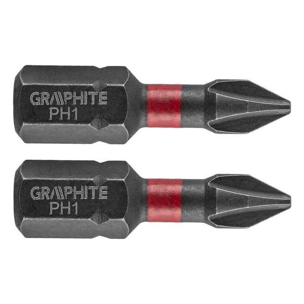 GRAPHITE Bit IMPACT PH 1 x 25 mm, S2 Staal Full Fit Kop, 2 stuks GRAPHITE Bit IMPACT PH 1 x 25 mm, S2 Staal Full Fit Kop, 2 stuks