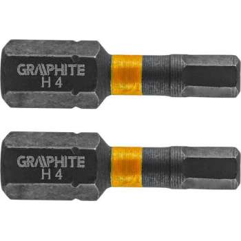 GRAPHITE Bit IMPACT HEX 4 x 25 mm, S2 Staal Full Fit Kop, 2 stuks