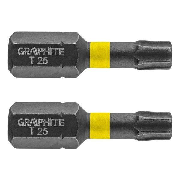 GRAPHITE Bit IMPACT TX 25 x 25 mm, S2 Staal Full Fit Kop, 2 stuks GRAPHITE Bit IMPACT TX 25 x 25 mm, S2 Staal Full Fit Kop, 2 stuks