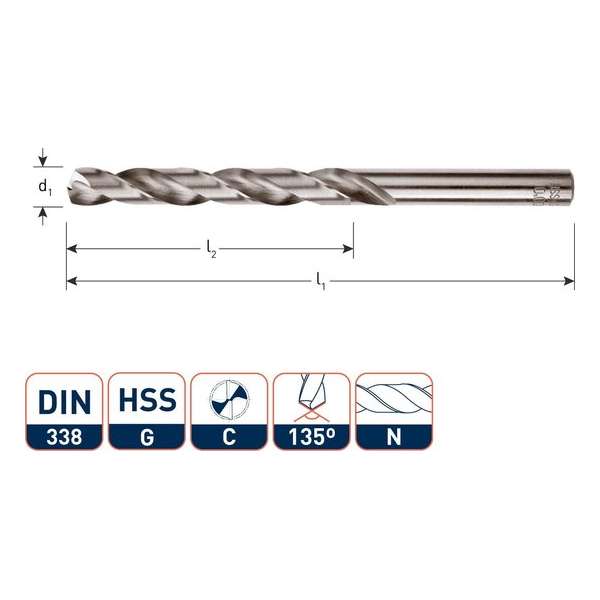 Rotec HHS-G Spiraalboor DIN338 type N 5,5 mm 1 st. Rotec HHS-G Spiraalboor DIN338 type N 5,5 mm 1 st.