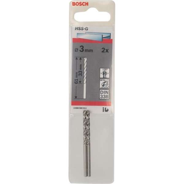Bosch - Metaalboren HSS-G, Standard 3 x 33 x 61 mm Bosch - Metaalboren HSS-G, Standard 3 x 33 x 61 mm