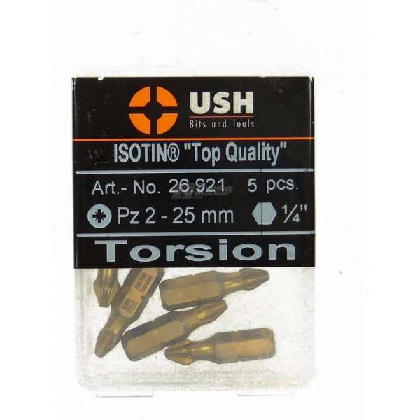 USH Isotin Top Quality Bits, Ph 2 - 25 mm, 1/4 inch, 5 stuks, (26911) USH Isotin Top Quality Bits, Ph 2 - 25 mm, 1/4 inch, 5 stuks, (26911)