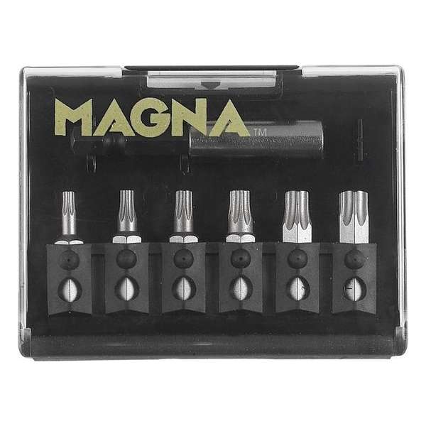 Magna Schroefbitset, Classic, XH, 6x TX bits, incl. Magnetische Bithouder, in stevige kunststof set, 221412, Per set Magna Schroefbitset, Classic, XH, 6x TX bits, incl. Magnetische Bithouder, in stevige kunststof set, 221412, Per set