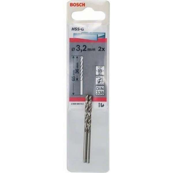 Bosch Metaalboor HSS-G diameter 3.2mm blister van 2 boren Bosch Metaalboor HSS-G diameter 3.2mm blister van 2 boren