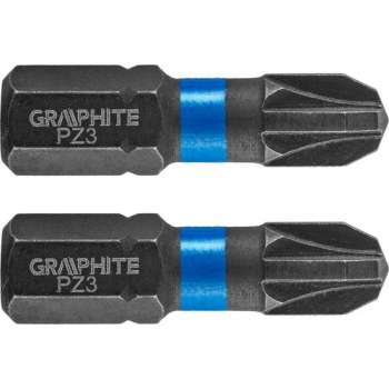 GRAPHITE Bit IMPACT PZ 3 x 25 mm, S2 Staal Full Fit Kop, 2 stuks