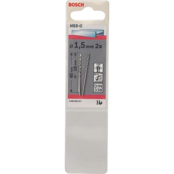Bosch - Metaalboren HSS-G, Standard 1,5 x 18 x 40 mm Bosch - Metaalboren HSS-G, Standard 1,5 x 18 x 40 mm