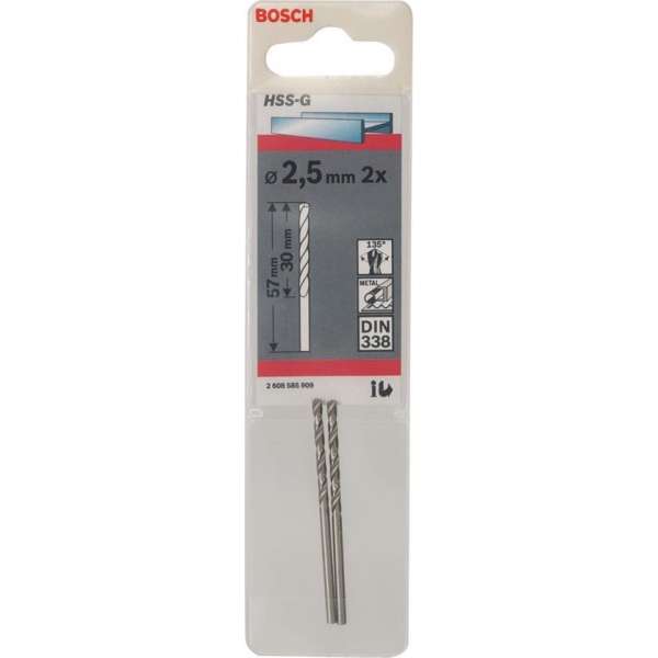 Bosch - Metaalboren HSS-G, Standard 2,5 x 30 x 57 mm Bosch - Metaalboren HSS-G, Standard 2,5 x 30 x 57 mm