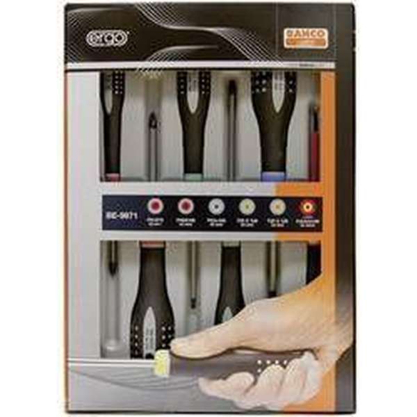 Bahco ERGO™ gleuf-, Phillips-, Pozidriv- en TORX®-schroevendraaierset met rubber greep - 6-delig Bahco ERGO™ gleuf-, Phillips-, Pozidriv- en TORX®-schroevendraaierset met rubber greep - 6-delig