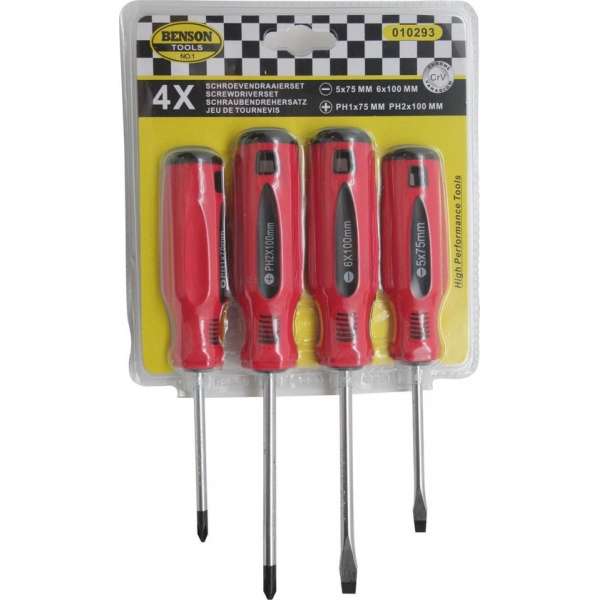 Schroevendraaier set 4 delig, Schroevendraaiers, Benson Schroevendraaier set 4 delig, Schroevendraaiers, Benson