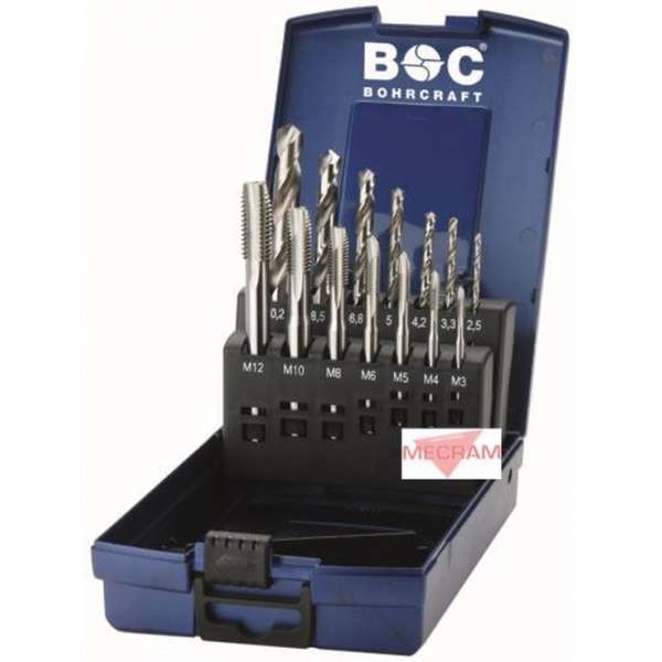 Bohrcraft Machinetappen set M3-M12 HSS-E met voorboordiameters - tappenset Bohrcraft Machinetappen set M3-M12 HSS-E met voorboordiameters - tappenset