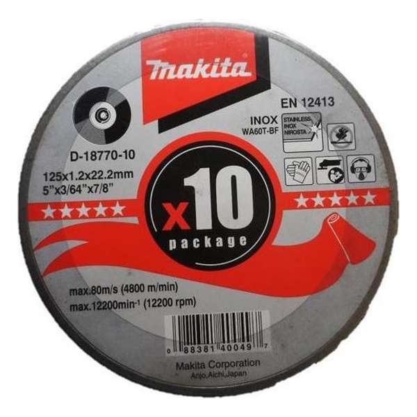 Makita D-18770-10 Doorslijpschijf - 125 x 22,23 x 1,2mm - RVS - inox (10st) Makita D-18770-10 Doorslijpschijf - 125 x 22,23 x 1,2mm - RVS - inox (10st)