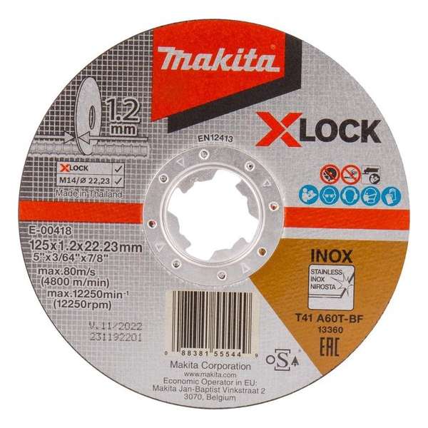 Makita E-00418 Doorslijpschijf X-LOCK 125x22,23x1,2mm RVS Makita E-00418 Doorslijpschijf X-LOCK 125x22,23x1,2mm RVS