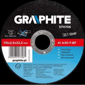 GRAPHITE doorslijpschijf 115x22x2,5mm metaal 41 a60-t-bf