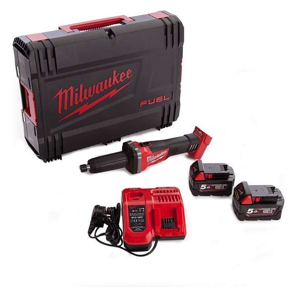 Milwaukee M18 FDG-502X 18V Li-Ion accu rechte slijper set (2x 5.0Ah accu) in HD Box - 6-8mm Milwaukee M18 FDG-502X 18V Li-Ion accu rechte slijper set (2x 5.0Ah accu) in HD Box - 6-8mm