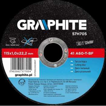 GRAPHITE doorslijpschijf 115x22x1,0mm metaal 41 a60-t-bf
